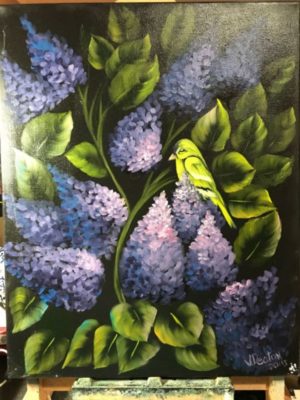 Lilacs & Yellow Bird - 16" x 20"