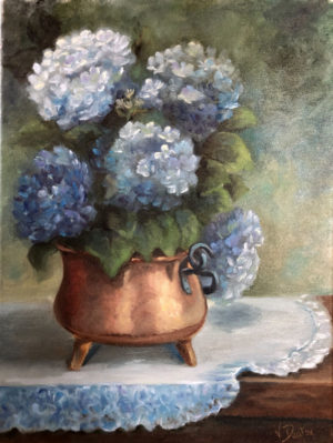 Blue Hydrangeas in a Copper Pot - 12" x 16"