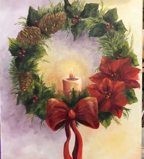 Holiday Wreath Oil Painting Tutorial
