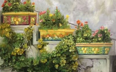 Garden Steps – Step by step – oil painting from a photo reference