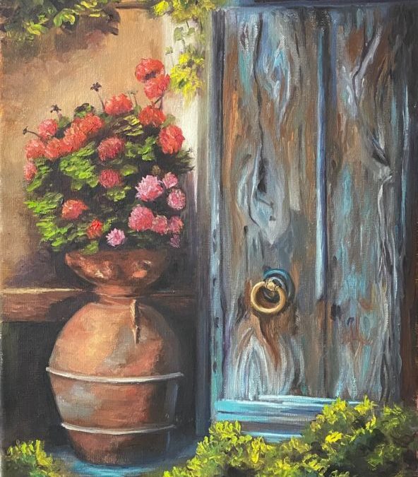 Blue Door Geraniums Oil Painting Tutorial