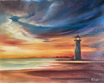 Evening Lighthouse Oil Painting Tutorial