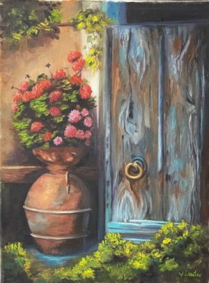 Blue Door Geraniums (12" x 16")