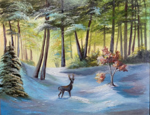 Deer in the Snow (20" x 16")