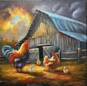 Barnyard Sunrise 14" x 14"