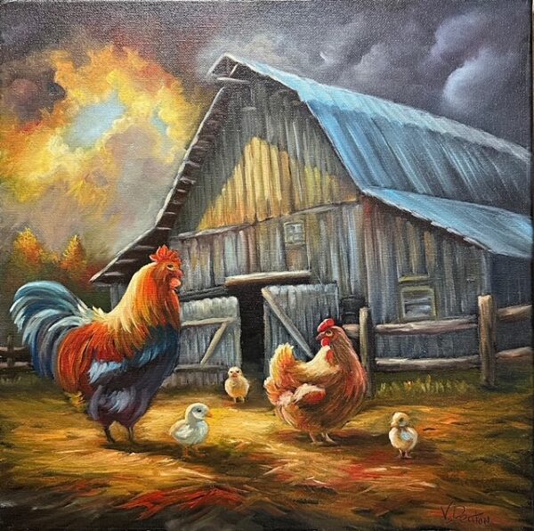 Barnyard Sunrise 14" x 14"