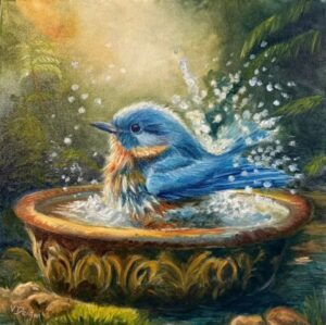 Blue Bird Bath 14" x 14"