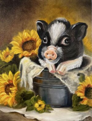 Piggy in a Bucket (12" x 16")