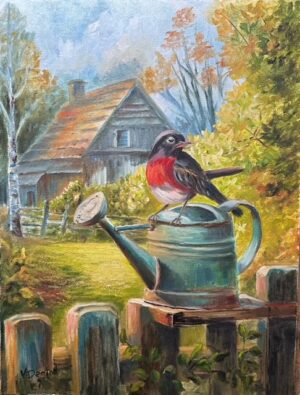 Watering Can Robin (12"x16")
